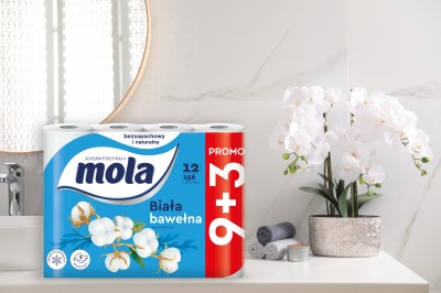 Mola Biała Bawełna 2- warstwowy papier toaletowy 9+3 rolki gratis