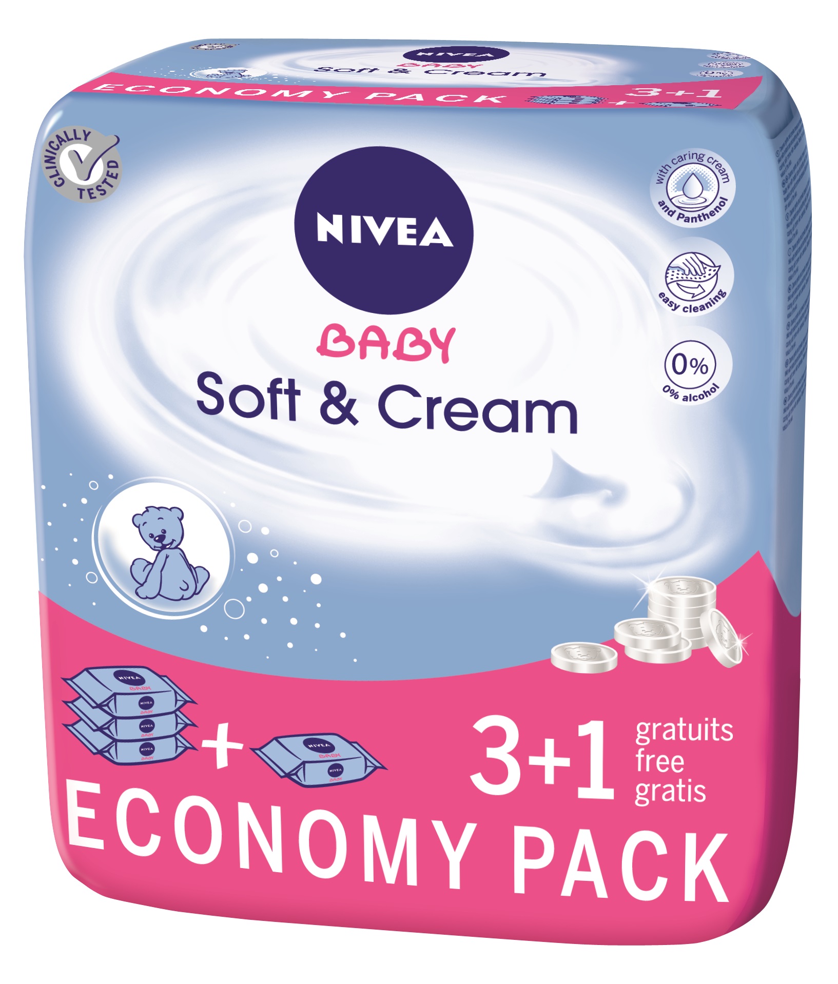 Nivea Baby Soft & Cream, chusteczki nawilżane dla dzieci, 4 x 63 sztuki