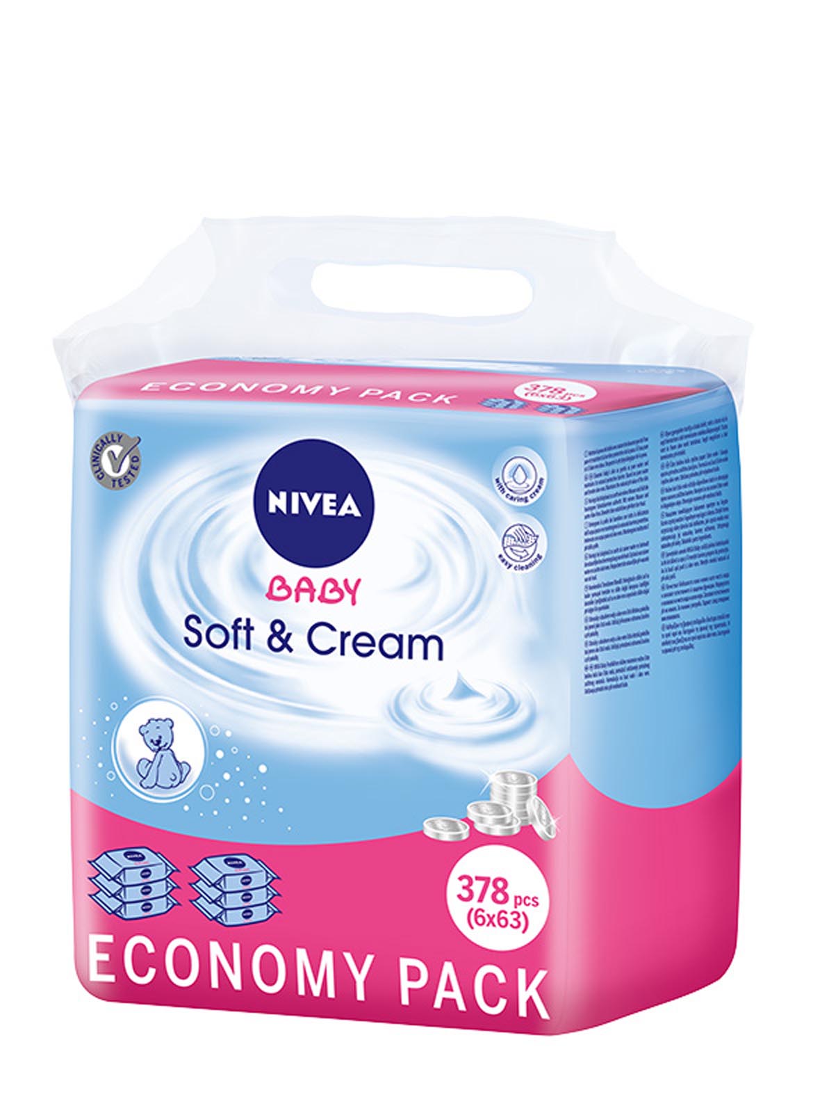 Nivea Baby Soft & Cream, chusteczki nawilżane dla dzieci, 6x63 sztuki