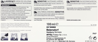 Nivea For Men Sensitive, łagodzący krem do golenia, 100ml