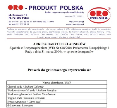 Oro, 1013, proszek do czyszczenia toalety, 1kg