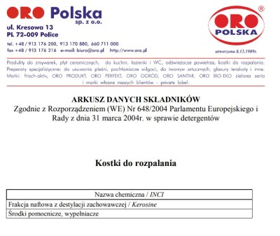 Oro, 8570, Parafinowa bezwonna podpałka do grilla i kominka, kostka 40 sztuki