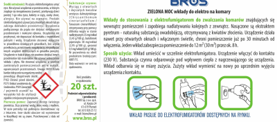 Bros Zielona Moc wkładki zapasowe do urządzenia elektrycznego przeciw komarom nasączone naturalnymi składnikami 20 sztuk