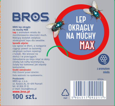 Bros Max lep okrągły na muchy 100 sztuk