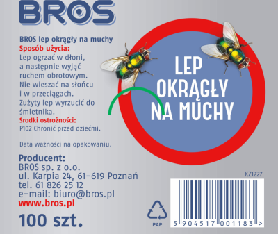 Bros lep okrągły na muchy 100 sztuk