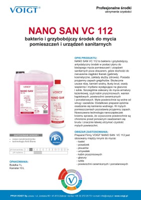 VC 112 Nano San skoncentrowany, antybakteryjny, antystatyczny środek do bieżącego mycia pomieszczeń i urządzeń sanitarnych, 10l