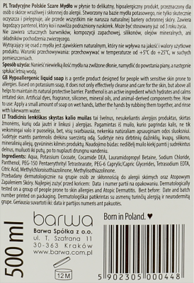 Barwa, Tradycyjne, szare mydło w płynie, 500ml