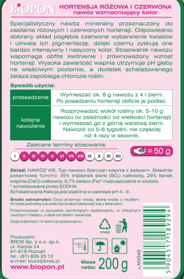 Biopon, nawóz granulowany do hortensji różowej i czerwonej, 200g