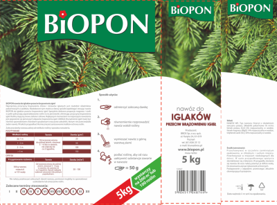 Biopon, nawóz granulowany do iglaków przeciw brązowieniu, karton 5kg