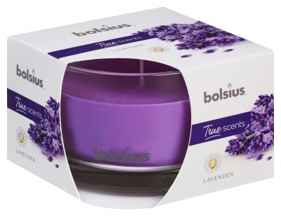 Bolsius True Scents, Lawenda, świeca w szkle 63/90mm