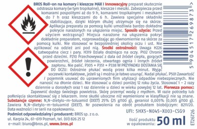 Bros Max 25% deet środek przeciw komarom i kleszczom w roll on 50 ml 